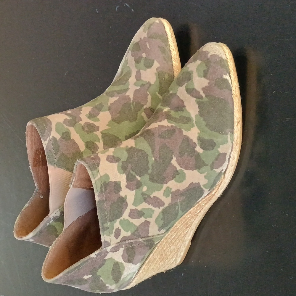 Eric Michael Green Camouflage Wedge Leather Shoes Hand Made In Spain Size 36